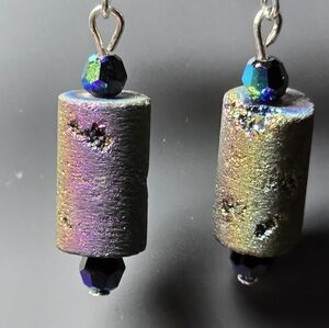 Druzy Agate Earings With Czech Crystal Beads